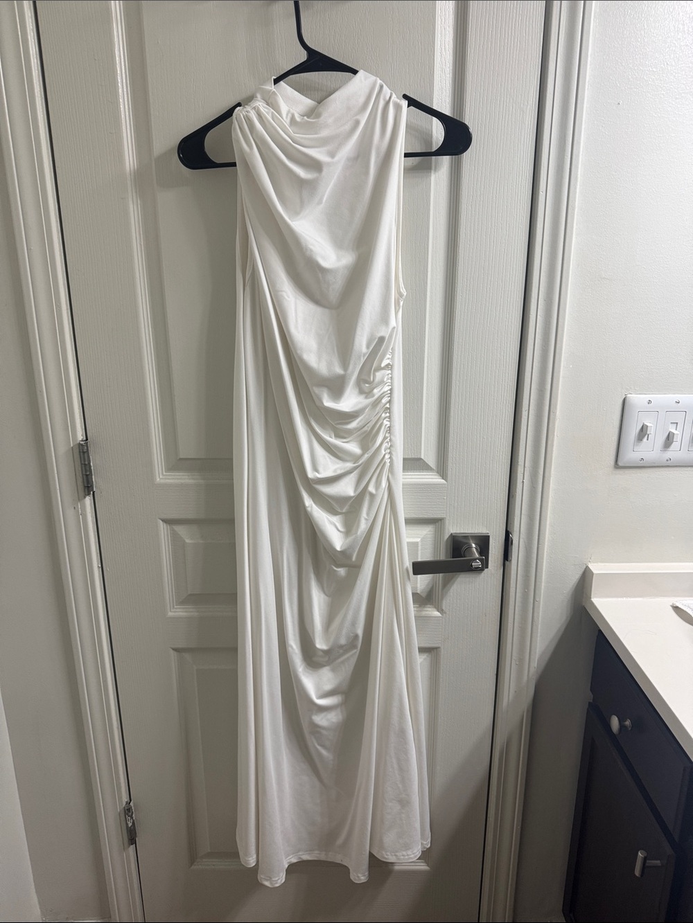 Elegant White Draped Sleeveless Maxi Dress